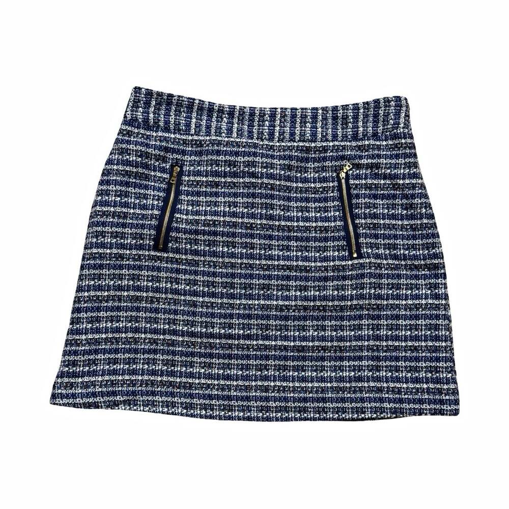 LOFT Blue White Check Tweed A-Line Mini Skirt Size 8 Lined Zip Closure